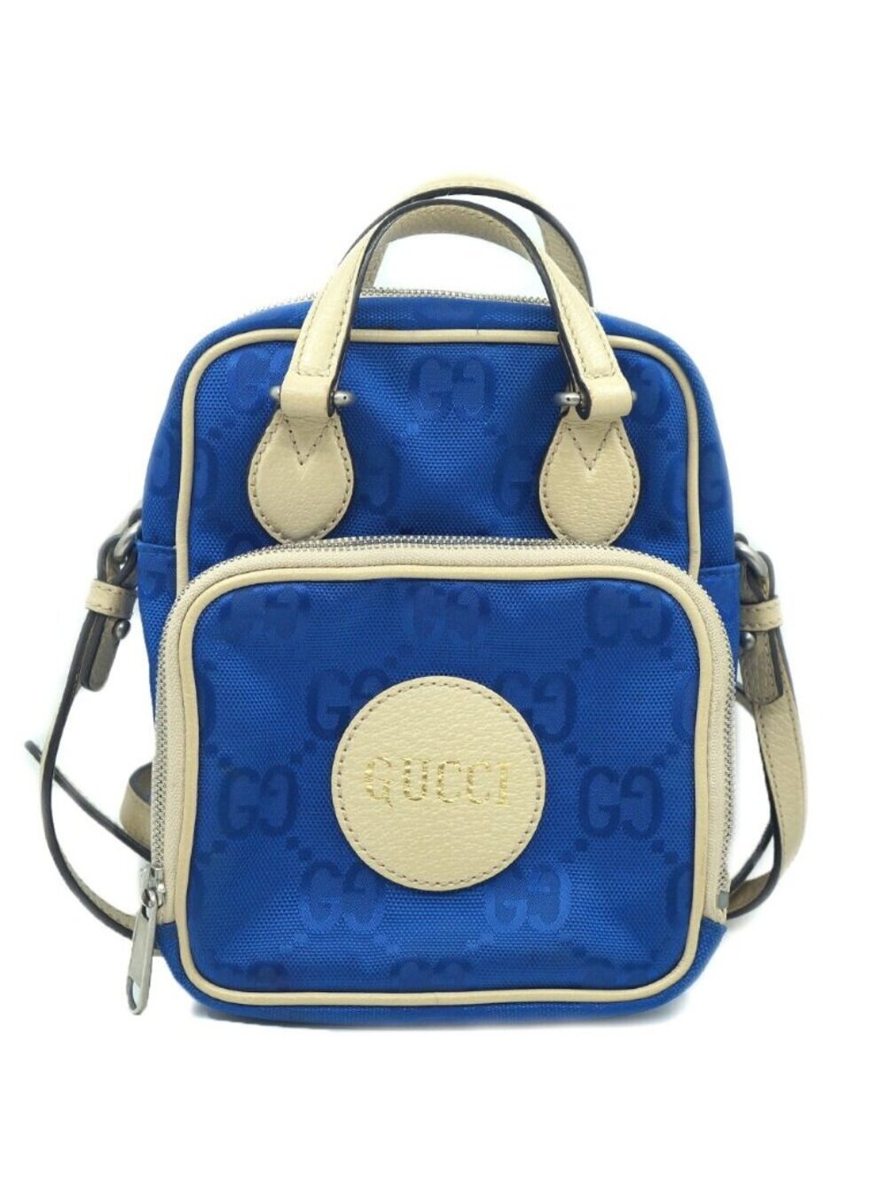Gucci Shoulder Bag Blue Beige Silver Nylon